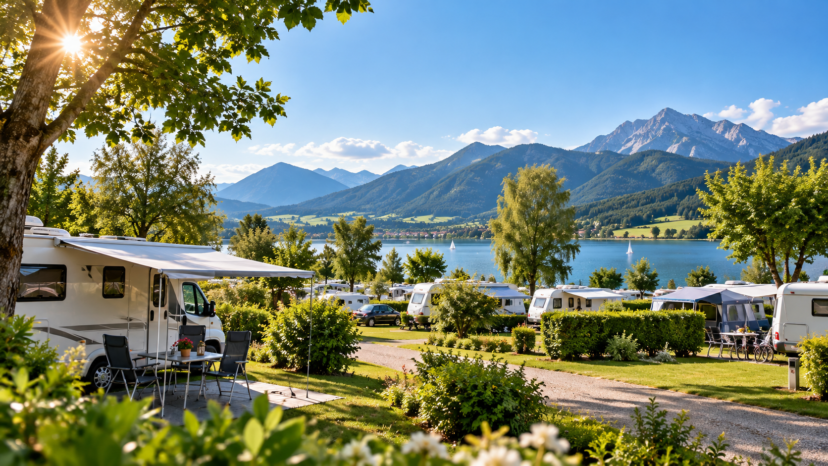 Campingplatz in den Bergen am See